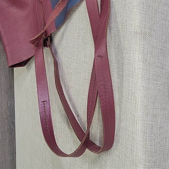 Large J.Crew Burgundy Striped Leather Tote Bag - Picture 5 of 14